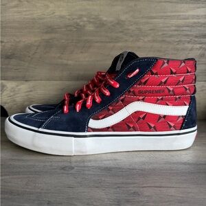 Supreme X Vans SK8-HI DIAMOND PLATE Mens 12 Navy Red